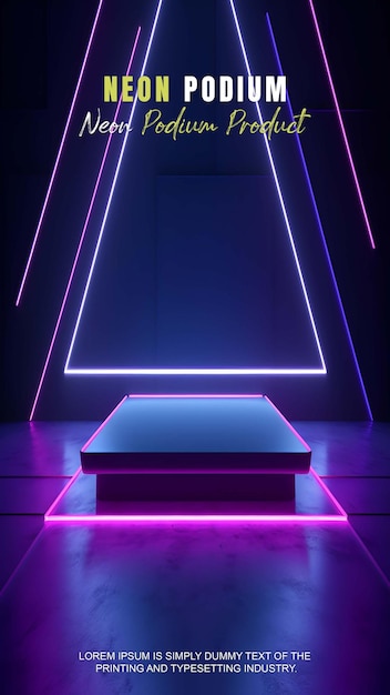 PSD futuristic story podium stage display mockup product presentation with neon light scene product