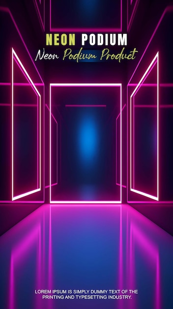 Storia futuristica esposizione sul podio modello di presentazione del prodotto con scena di luce al neon prodotto