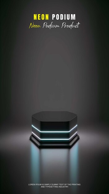 Futuristic story podium stage display mockup product presentation with neon light scene product