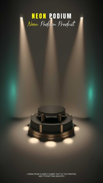 PSD futuristic story podium stage display mockup product presentation with neon light scene product