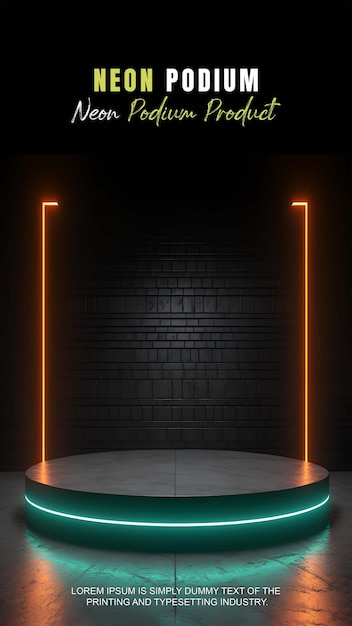 Futuristic story podium stage display mockup product presentation with neon light scene product