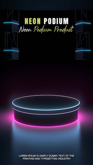 Storia futuristica esposizione sul podio modello di presentazione del prodotto con scena di luce al neon prodotto