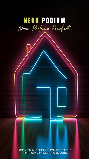 PSD futuristic story podium stage display mockup product presentation with neon light scene product