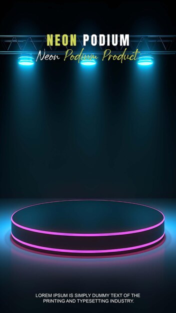 PSD futuristic story podium stage display mockup product presentation with neon light scene product