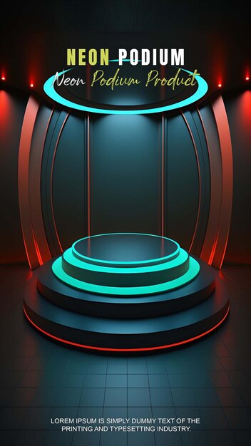 Futuristic story podium stage display mockup product presentation with neon light scene product