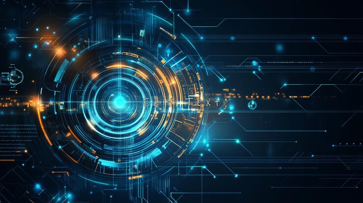 PSD futuristic technology background with glowing circles and circuits