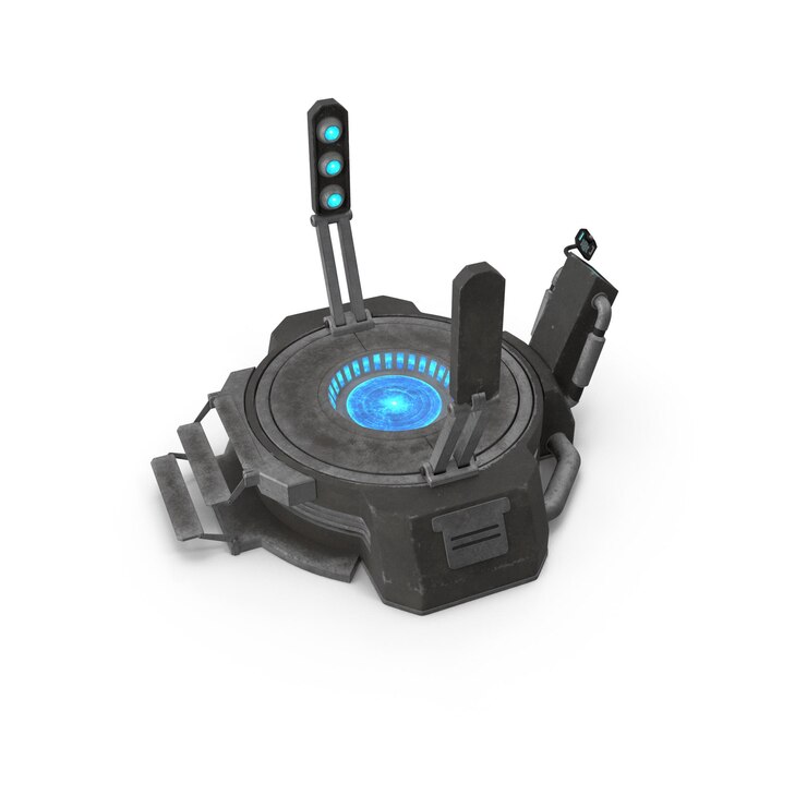 PSD futuristic teleportation device with glowing lights