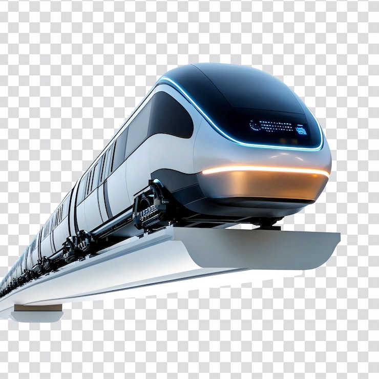 PSD futuristic train design concept on elevated track