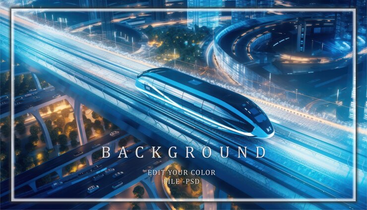 PSD futuristic train in a futuristic city