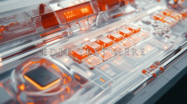 PSD futuristic transparent technology panel with glowing orange components