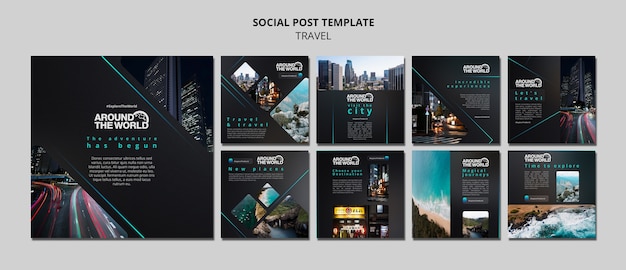 PSD futuristic travel social media posts template