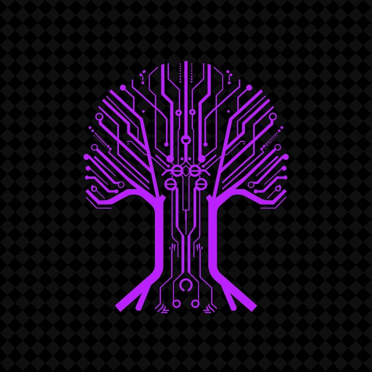 PSD futuristic tree logo with decorative circuit board and robot creative plant vector designs