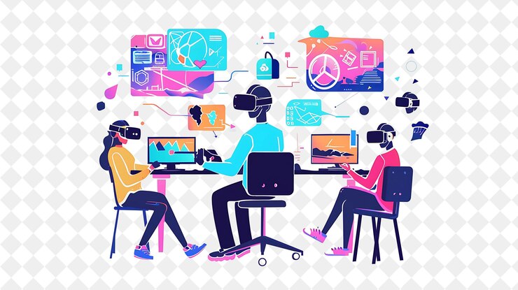 PSD futuristic virtual reality designer with characters designin png people in daily work illustration