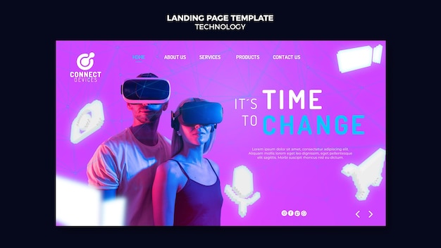 Futuristic virtual reality landing page template