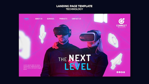 PSD futuristic virtual reality landing page template