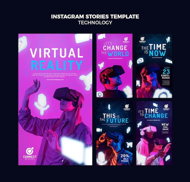 Futuristic virtual reality social media stories