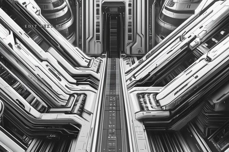 PSD futuristic white and grey corridor with intricate technological details