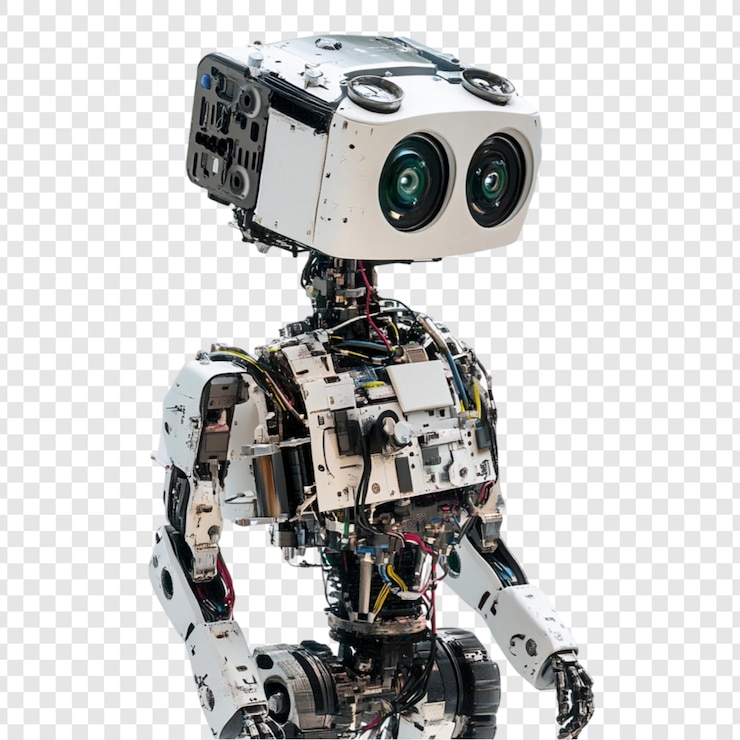 PSD futuristic white robot with dual cameras advanced technology artificial intelligence