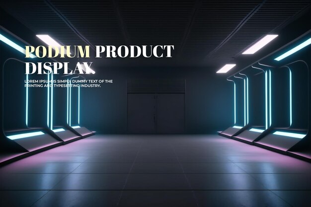 PSD futuristisch podium scherm mock-up productpresentatie neon licht scène voor product dispaly