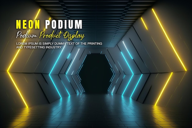 futuristische podium stage display mockup product presentatie met neon licht scène product dispaly