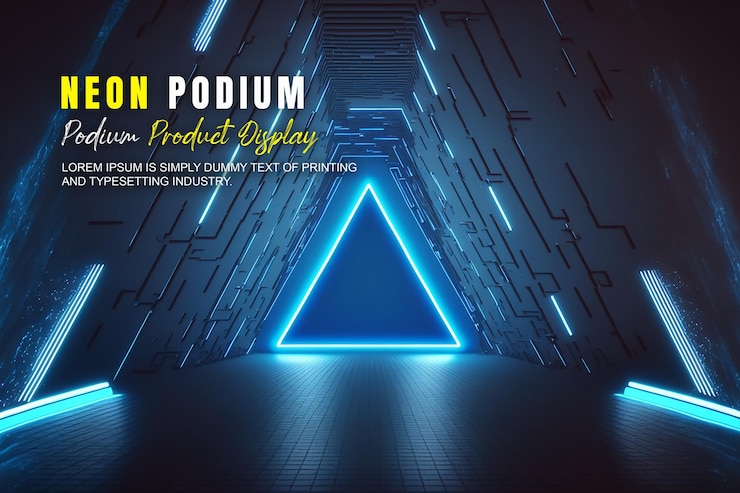 PSD futuristische podium stage display mockup product presentatie met neon licht scène product dispaly