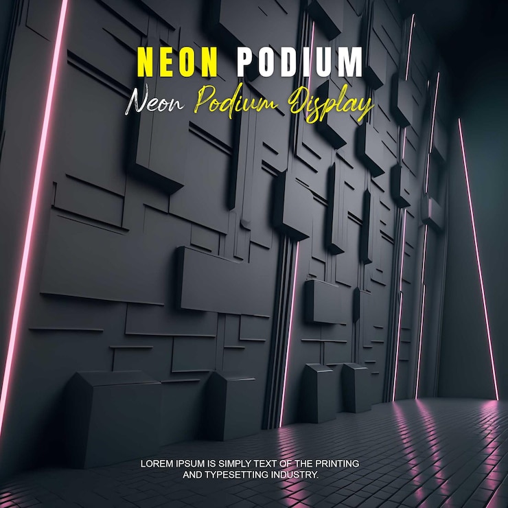 PSD futuristische podium stage display mockup productpresentatie met neon licht scène product dispaly