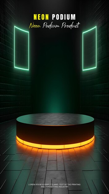 PSD futuristische verhaal podium podium display mockup product presentatie met neon licht scène product