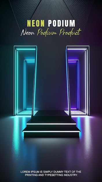 PSD futuristische verhaal podium podium display mockup product presentatie met neon licht scène product