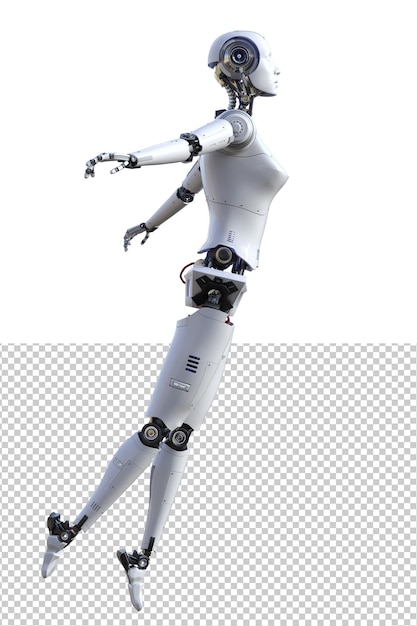 Futuristische vrouwelijke robot gewichtloze pose set 3d render