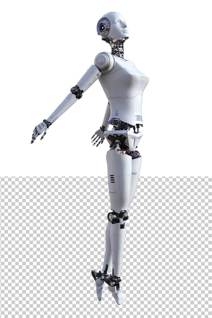 PSD futuristische vrouwelijke robot gewichtloze pose set 3d render