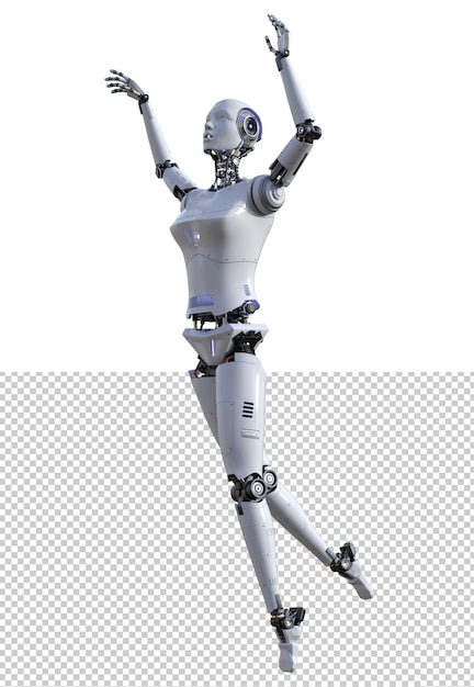 Futuristische vrouwelijke robot gewichtloze pose set 3d render