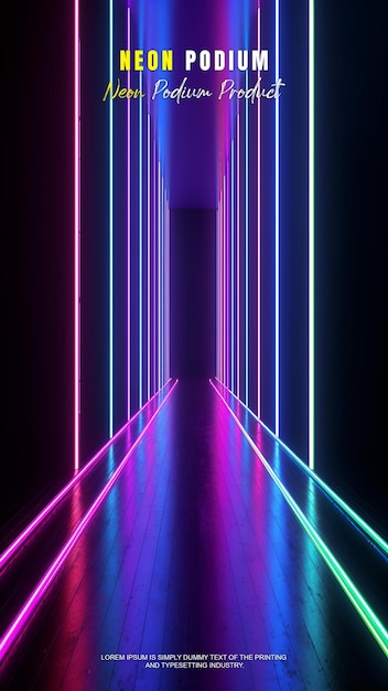 Futuristisk historiepodium scenevisning mockup produktpræsentation med neonlys scene produkt