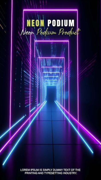 Futuristisk historiepodium scenevisning mockup produktpræsentation med neonlys scene produkt