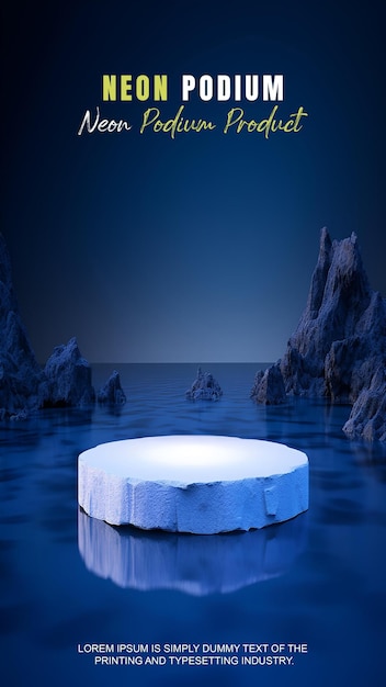 Futuristisk historiepodium scenevisning mockup produktpresentasjon med neonlys scene produkt