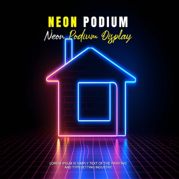 Futuristisk podiescene-mockup til produktpræsentation med neonlysscene til fremvisning af produkt