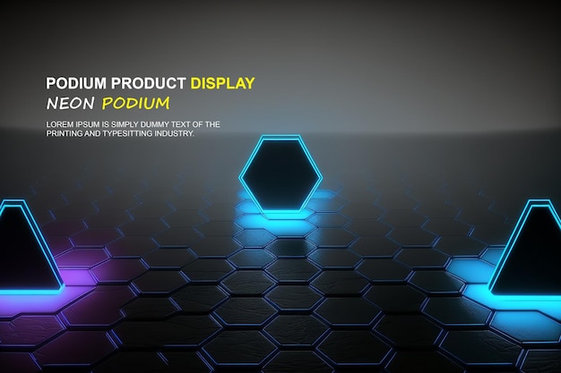 Futuristisk podiestadie med mockup-produktpræsentation med neonlysscene