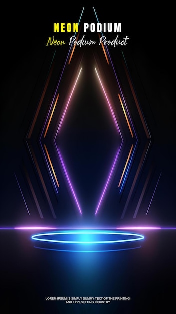 Futuristyczna opowieść, wystawa na podium, prezentacja produktu z neonową sceną oświetlenia
