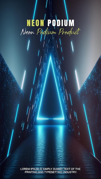 Futuristyczna opowieść, wystawa na podium, prezentacja produktu z neonową sceną oświetlenia