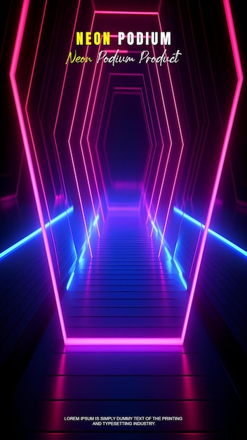 Futuristyczna opowieść, wystawa na podium, prezentacja produktu z neonową sceną oświetlenia