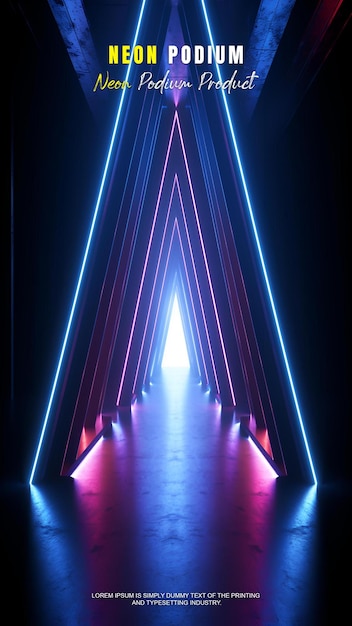 Futuristyczna opowieść, wystawa na podium, prezentacja produktu z neonową sceną oświetlenia