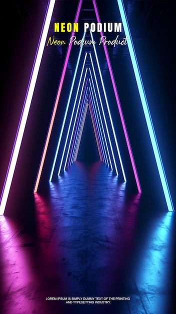Futuristyczna opowieść, wystawa na podium, prezentacja produktu z neonową sceną oświetlenia