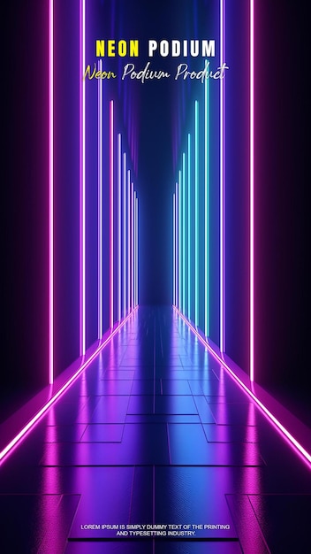 Futuristyczna opowieść, wystawa na podium, prezentacja produktu z neonową sceną oświetlenia