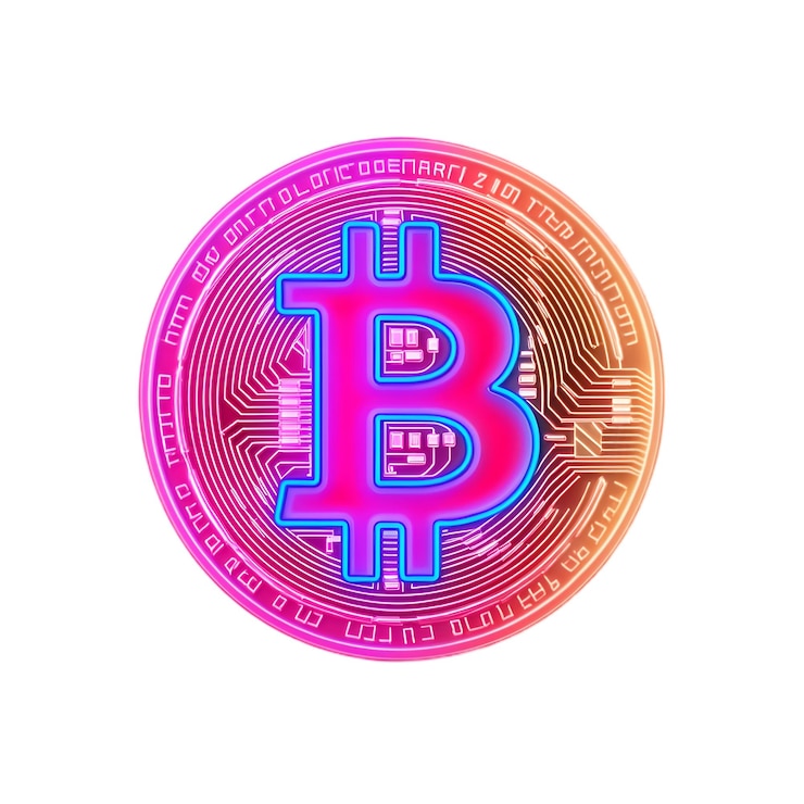 PSD futuristyczny neon bitcoin kryptowaluta icon design digital blockchain technologia koncepcja dla fina