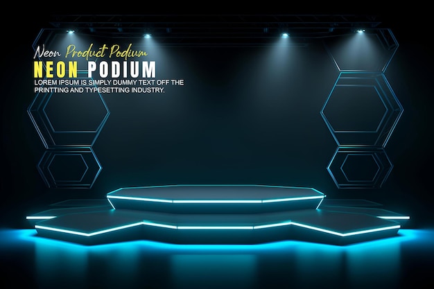 Futuristyczny wyświetlacz na podium prezentacja produktu z sceną oświetlenia neonowej