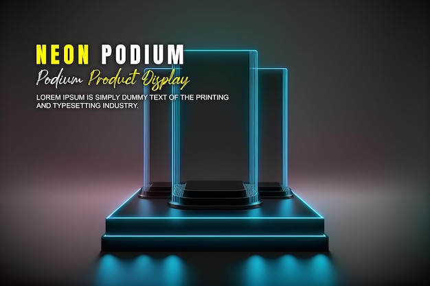 futurystyczna prezentacja wyświetlacza na podium, prezentacja produktu z neonową sceną oświetleniową