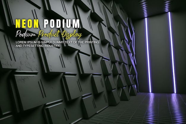 futurystyczna prezentacja wyświetlacza na podium, prezentacja produktu z neonową sceną oświetleniową