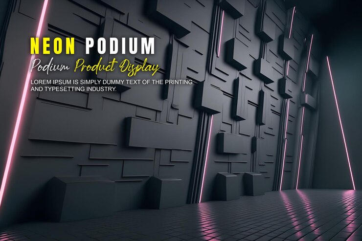 PSD futurystyczna prezentacja wyświetlacza na podium, prezentacja produktu z neonową sceną oświetleniową