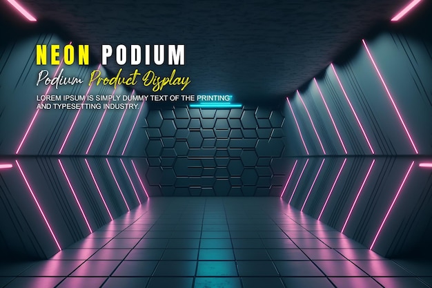 futurystyczna prezentacja wyświetlacza na podium, prezentacja produktu z neonową sceną oświetleniową