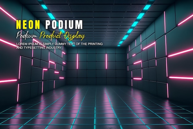 futurystyczna prezentacja wyświetlacza na podium, prezentacja produktu z neonową sceną oświetleniową