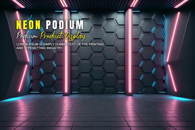 futurystyczna prezentacja wyświetlacza na podium, prezentacja produktu z neonową sceną oświetleniową